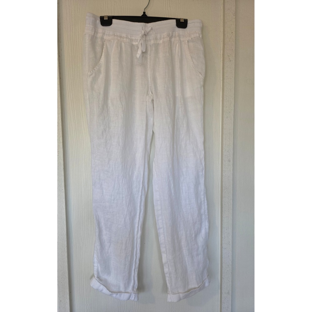 Victoria's Secret White 100% Linen Beach Pants 10 Resort Vacation Coastal Preppy